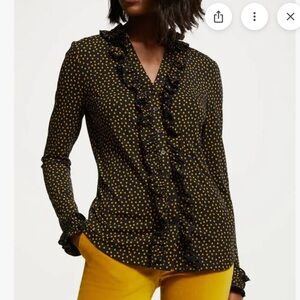 Boden Alberta Polka Dot Ruffle Detail Jersey Shirt Sz 6